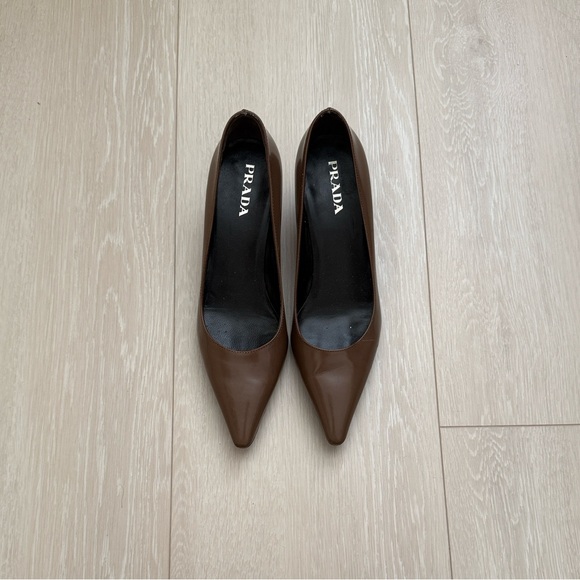 Prada Shoes - Prada Chocolate Brown Closed Pointed Toe Kitten Heels